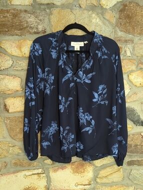 H&M Navy Blouse with Light Blue Floral Print